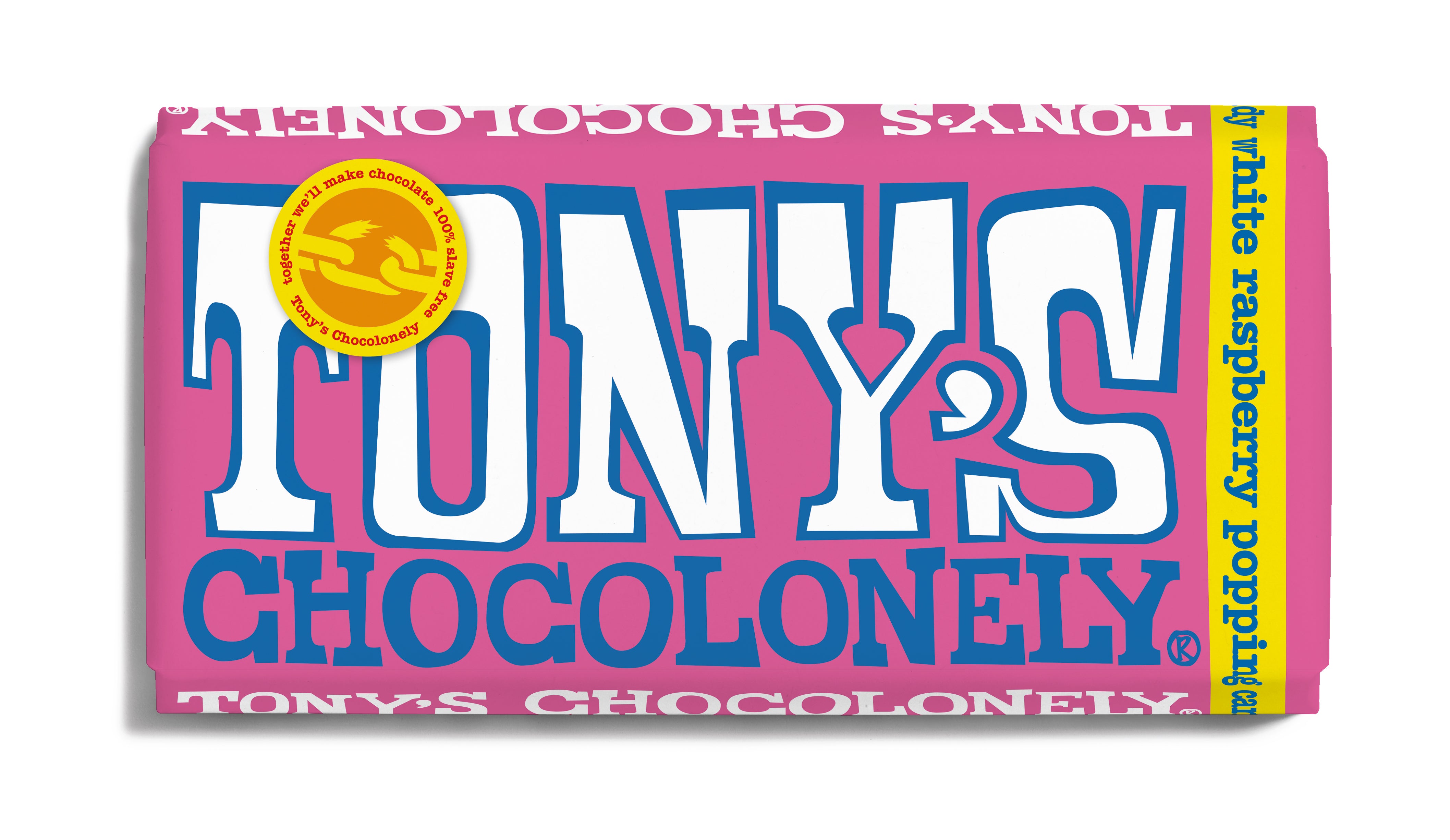 Tonys Chocolonely - Fairtrade White Chocolate, Raspberry & Popping Candy // Stores Supply // Tony's Chocolonely